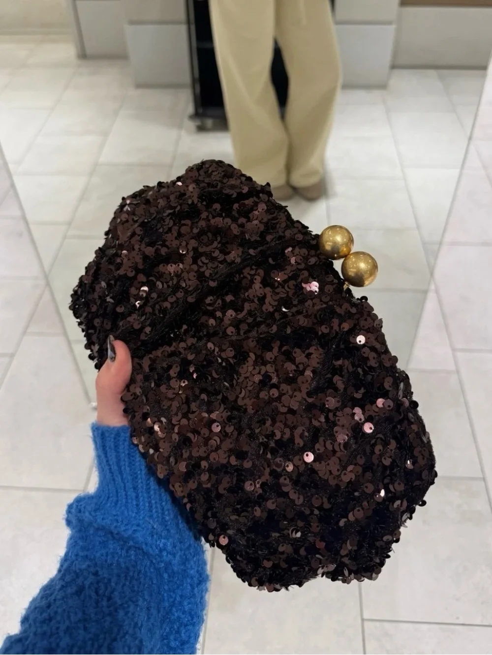 Zara Plum Sequin Clutch with Gold Kiss-Lock